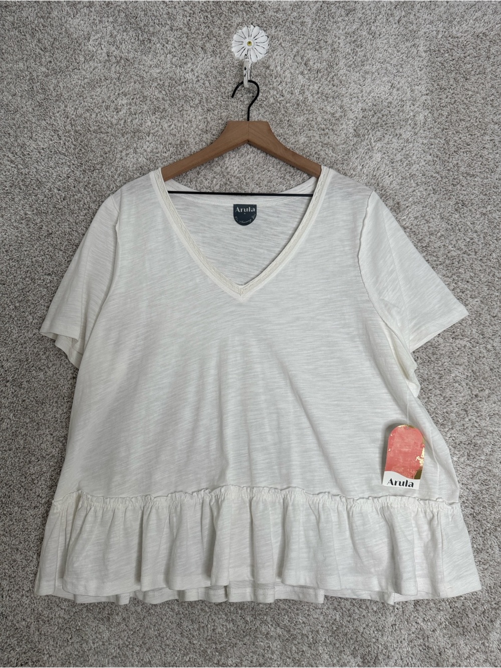 Arula embroidered V-Neck Ruffle Top 1X